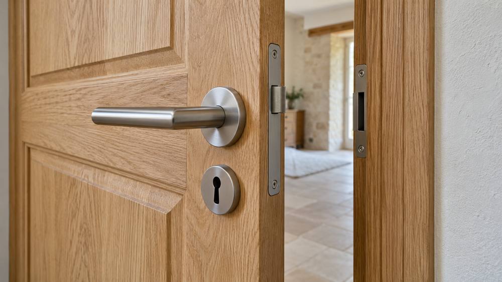 Porte intérieure en chêne avec poignée et serrure
